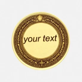 Rückseite der Georg Münze mit Platz für Gravur in verziertem Rahmen mit Schild und Kreuz