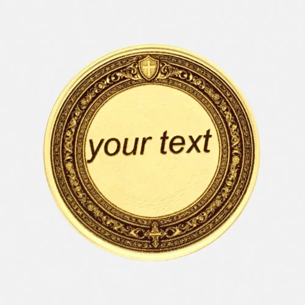 Rückseite der Georg Münze mit Platz für Gravur in verziertem Rahmen mit Schild und Kreuz