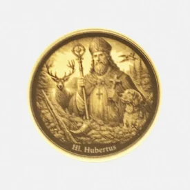 Massive Messingmünze Hl. Hubertus mit Hirsch und Kreuz im Geweih als Jäger Geschenk