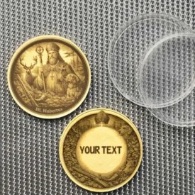 Hl. Hubertus Schutzpatron Münze aus Messing mit individueller Textgravur Option