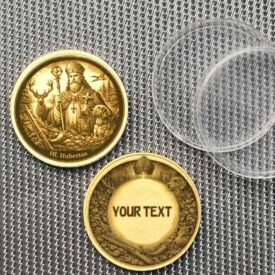 Personalisiertes Geschenk Valentinstag Münze Hl. Valentin mit Textgravur in Rahmen mit Ringen und Herz