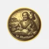Detailansicht Messingmünze Heiliger Matthäus Schutzpatron der Banker mit Engel und Geldsack