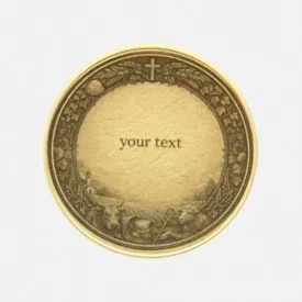 Rückseite der Wendelin Münze mit Platz für Gravur in Rahmen mit Kreuz und Muschel