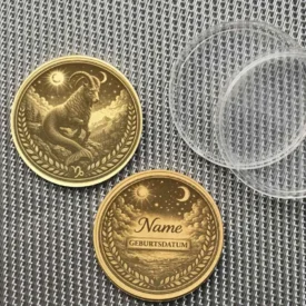 Personalisiertes Geschenk Sternzeichen Steinbock Münze mit Gravur von Name und Geburtsdatum