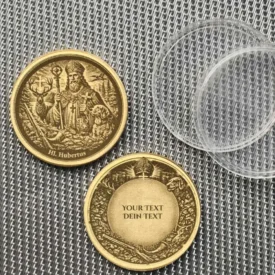 Personalisiertes Geschenk Valentinstag Münze Hl. Valentin mit Textgravur in Rahmen mit Ringen und Herz