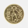 Vorderseite der Messing Münze mit Lasergravur Erzengel Michael mit Schwert und Waage