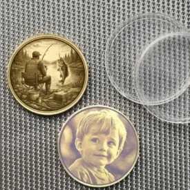 Personalisierte Angler Münze Messing | Petri Heil Glücksbringer - Beispiel persönliches Foto