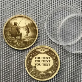 Personalisierte Angler Münze Messing | Petri Heil Glücksbringer - Beispiel persönlicher Text