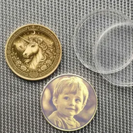 Krafttier Einhorn - Totemtier Messing Münze Beispiel Personalisierung mit Foto