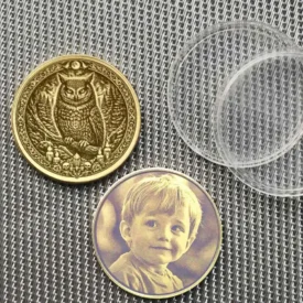 Krafttier Eule - Totemtier Messing Münze Beispiel Personalisierung mit Foto