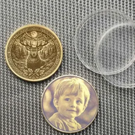 Krafttier Hirsch / Totemtier Messing Münze Beispiel Personalisierung mit Foto