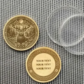 Krafttier Hirsch / Totemtier Messing Münze Beispiel Personalisierung mit Text