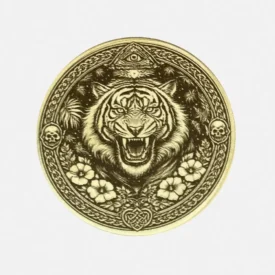 Krafttier Tiger personalisierter Glücksbringer Münze Messing Gravur Vorderseite