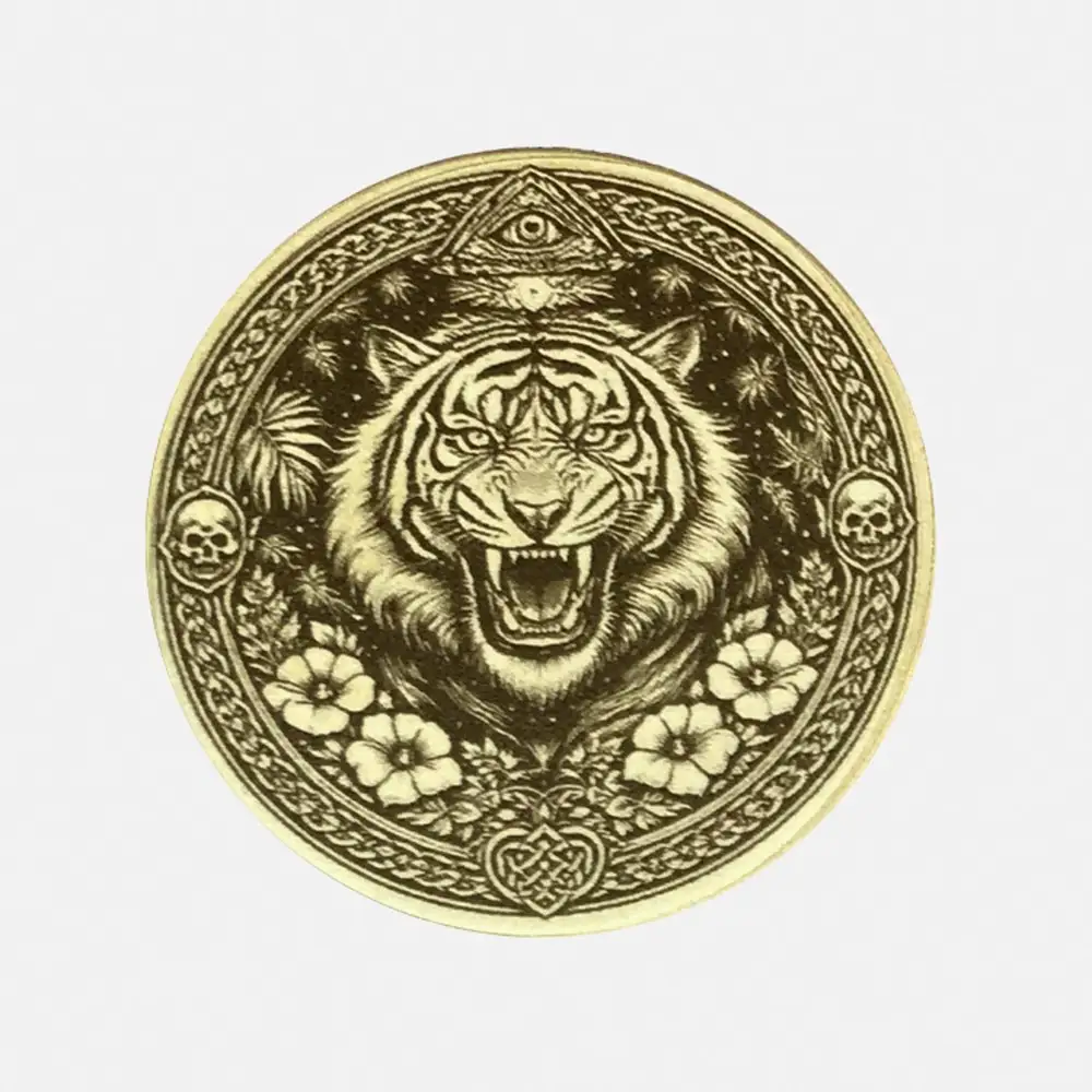 Krafttier Tiger personalisierter Glücksbringer Münze Messing Gravur Vorderseite