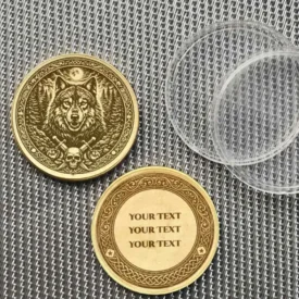 Krafttier Wolf - Totemtier Messing Münze Beispiel Personalisierung mit Text